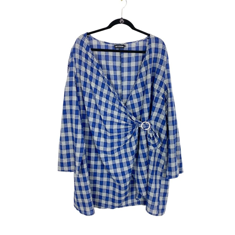 PrettyLittleThings plaid cotton wrap dress